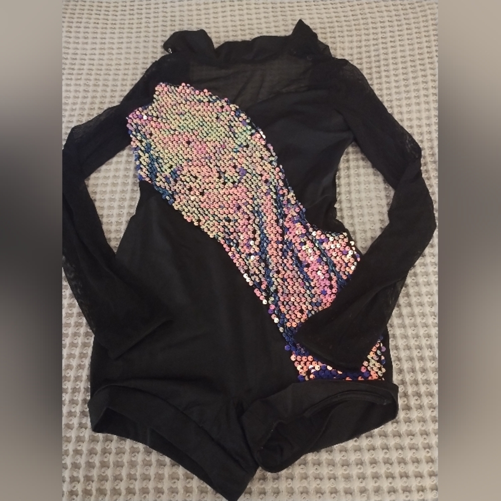 Weissman Black Bodysuit with Colorful Sequins, Size Girls L